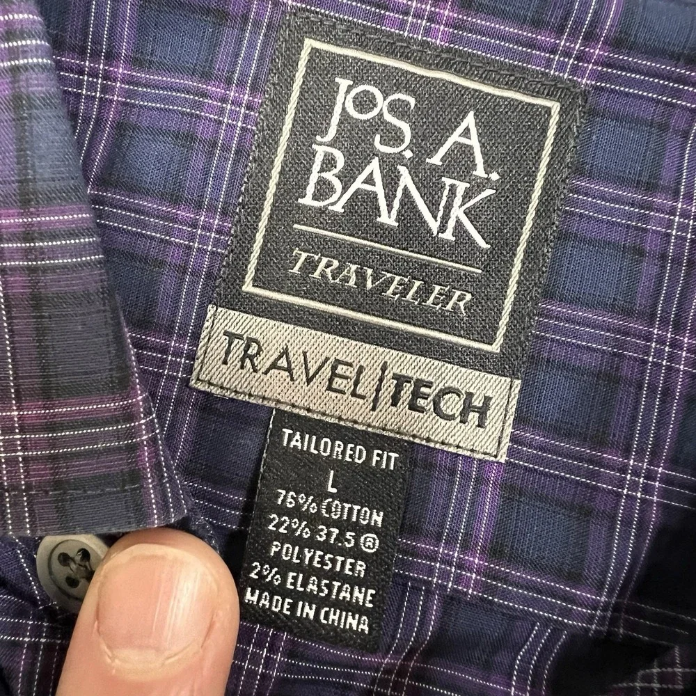 Jos A Bank Traveler Men Large Plaid Button Down‎ Shirt Travel Tech Tailored Fit - Picture 4 of 7